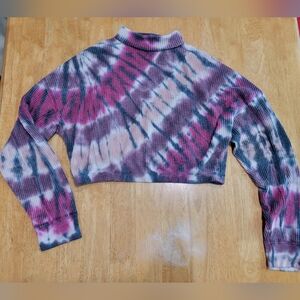 EUC Aéropostale pink tie dye cropped turtleneck sweater top shirt